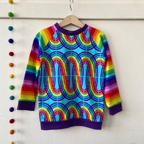 Turquoise Retro Rainbow Raglan Jumper